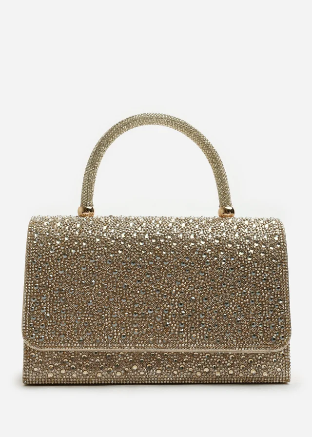 Where's That From Harixa Gold Diamante Studded Metallic Top Handle Grab Bag