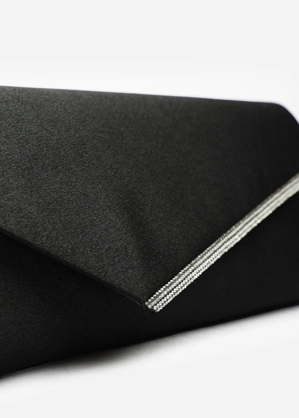 Where's That From Hivelle Black Satin Envelope Clutch Bag With Silver Diamante Detail - One Size Image 5