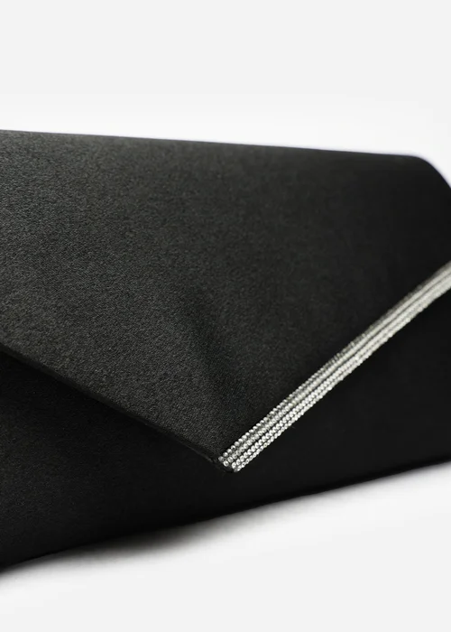 Where's That From Hivelle Black Satin Envelope Clutch Bag With Silver Diamante Detail - One Size Image 5