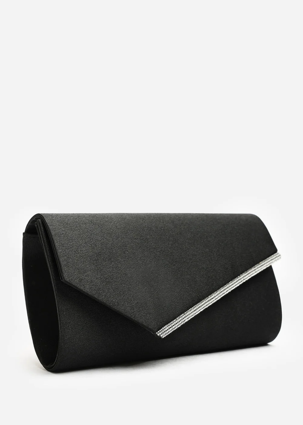 Where's That From Hivelle Black Satin Envelope Clutch Bag With Silver Diamante Detail - One Size Image 4
