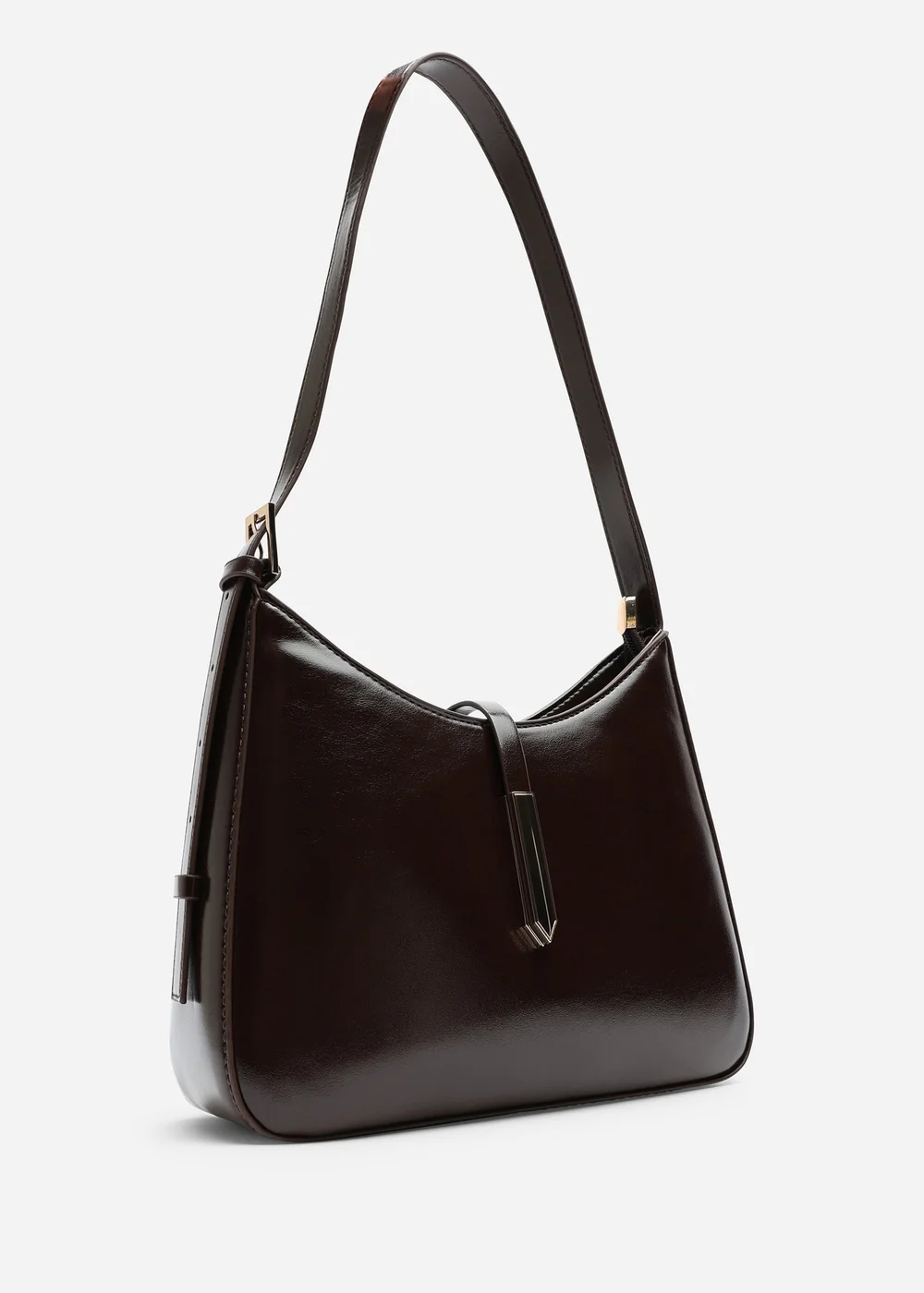 Where's That From Grivya Dark Brown High Shine Faux Leather Shoulder Bag With Trim Detail - One Size Image 3