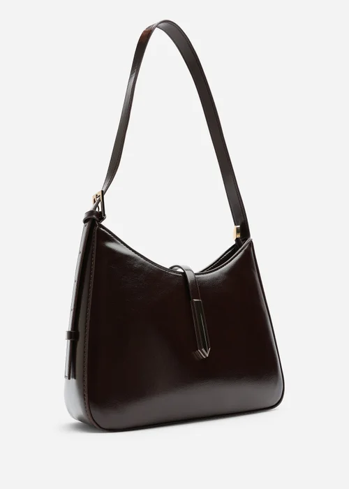 Where's That From Grivya Dark Brown High Shine Faux Leather Shoulder Bag With Trim Detail - One Size Image 3