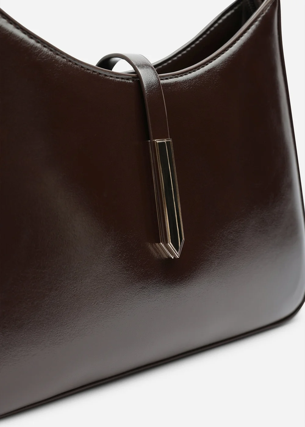 Where's That From Grivya Dark Brown High Shine Faux Leather Shoulder Bag With Trim Detail - One Size Image 4