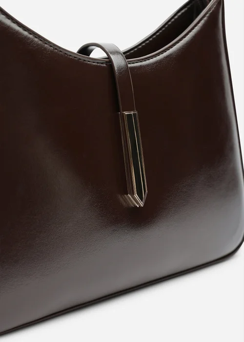 Where's That From Grivya Dark Brown High Shine Faux Leather Shoulder Bag With Trim Detail - One Size Image 4