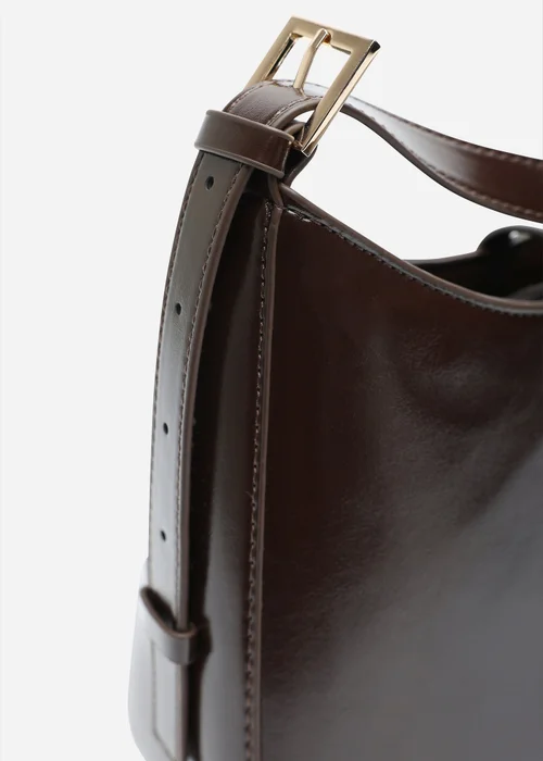 Where's That From Grivya Dark Brown High Shine Faux Leather Shoulder Bag With Trim Detail - One Size Image 5