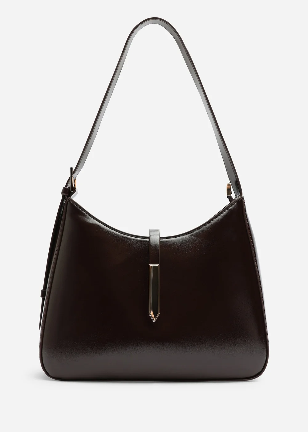 Where's That From Grivya Dark Brown High Shine Faux Leather Shoulder Bag With Trim Detail - One Size Image 1
