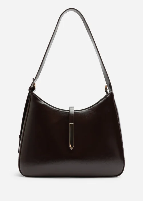 Where's That From Grivya Dark Brown High Shine Faux Leather Shoulder Bag With Trim Detail - One Size Image 1