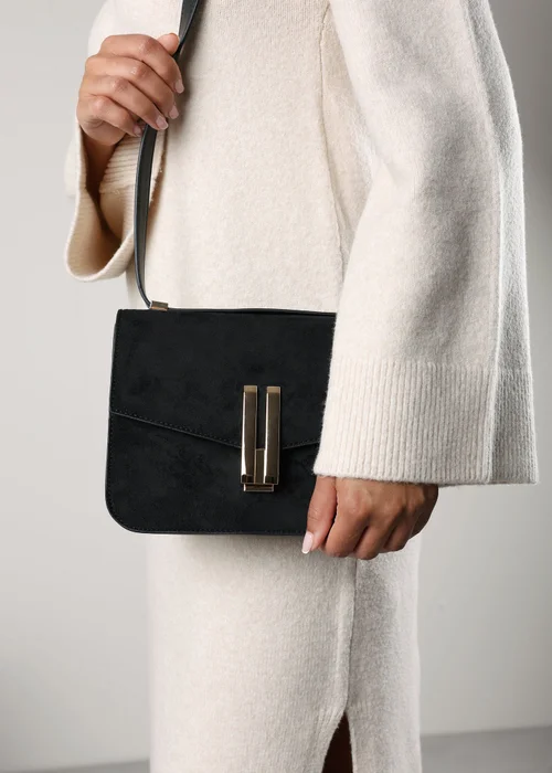 Where's That From Gelora Black Faux Suede Cross Body Bag With Clasp Detail - One Size Image 2