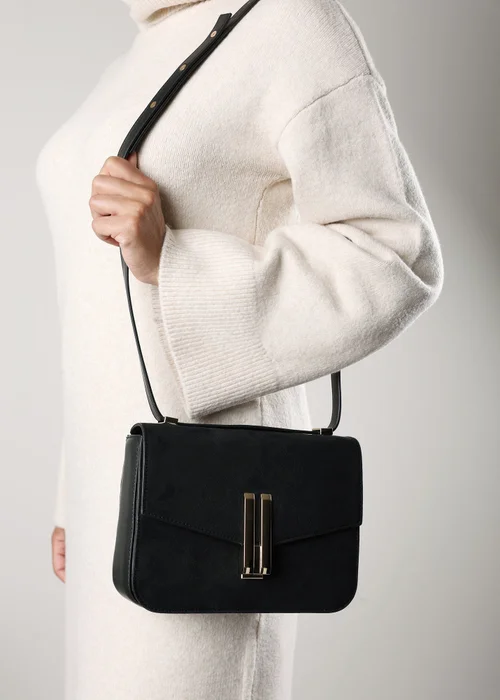 Where's That From Gelora Black Faux Suede Cross Body Bag With Clasp Detail - One Size Image 5