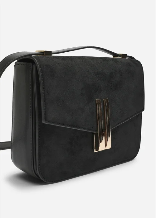 Where's That From Gelora Black Faux Suede Cross Body Bag With Clasp Detail - One Size Image 3