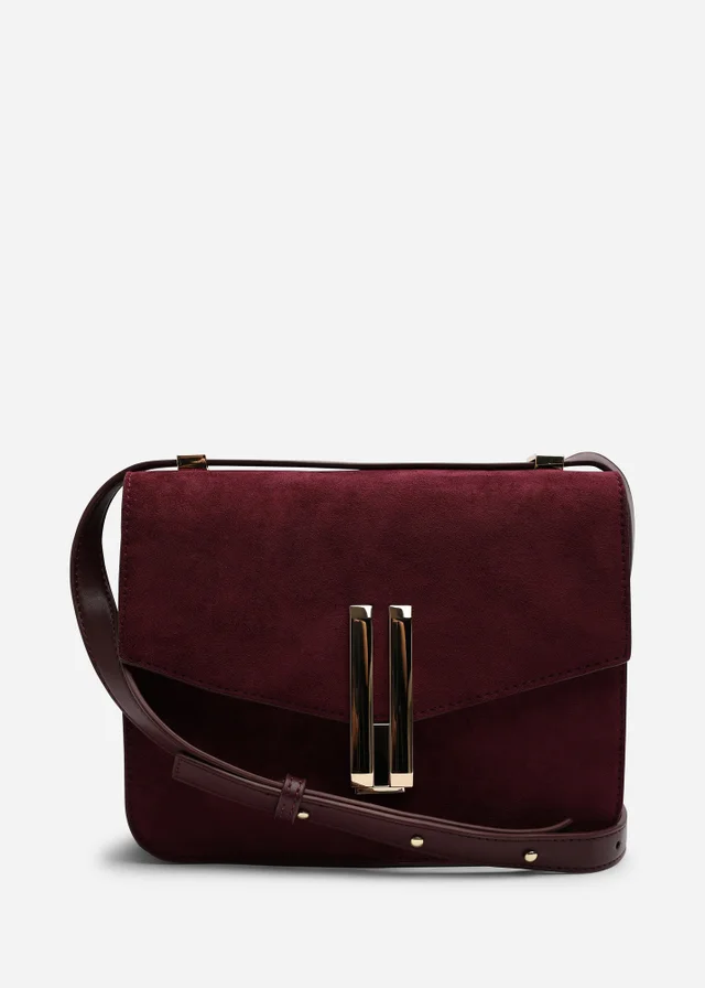 Where's That From Gelora Burgundy Faux Suede Cross Body Bag With Clasp Detail