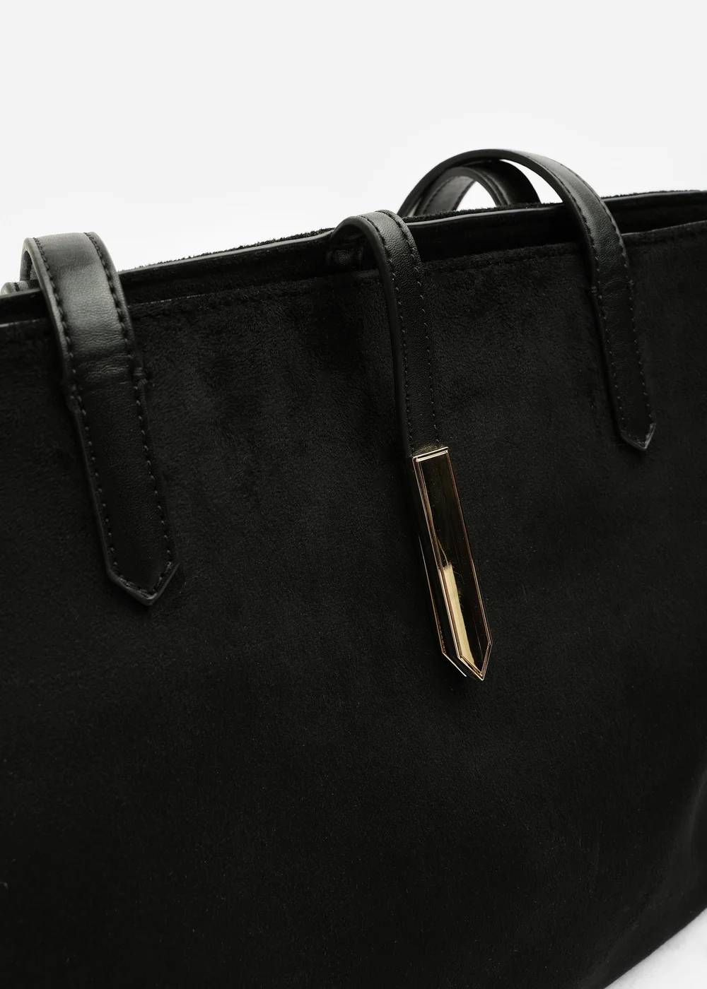 Where's That From Grexina Black Faux Suede Tote Bag With Trim Detail - One Size Image 3