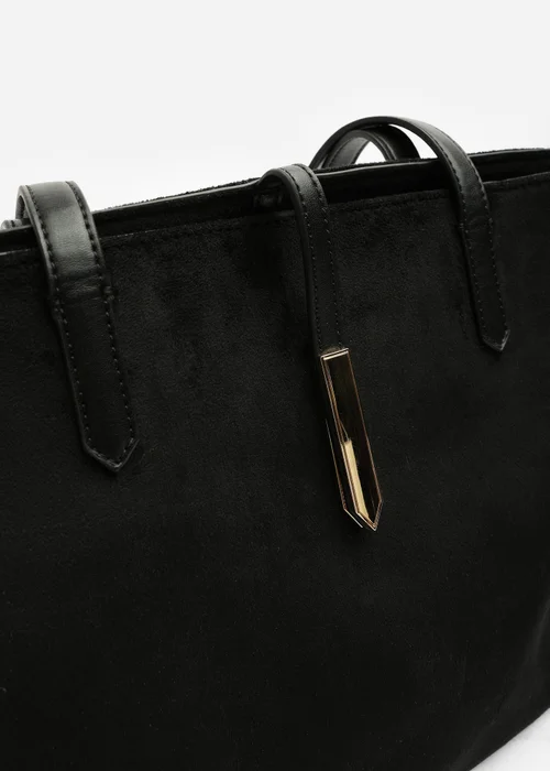 Where's That From Grexina Black Faux Suede Tote Bag With Trim Detail - One Size Image 3
