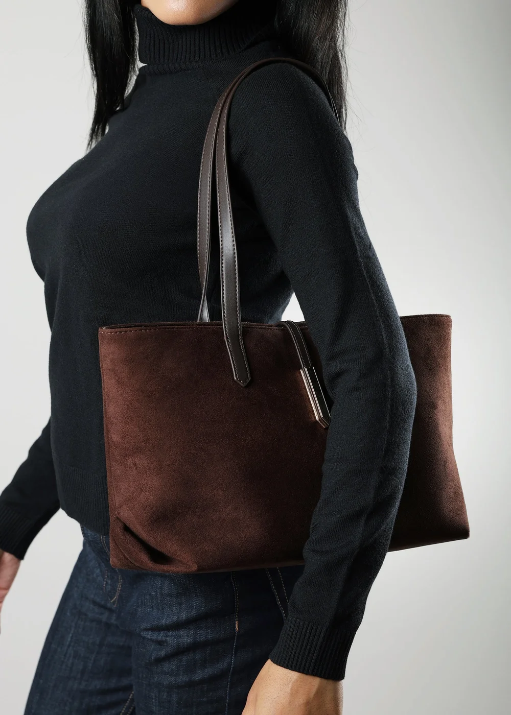 Where's That From Grexina Brown Faux Suede Tote Bag With Trim Detail - One Size Image 2