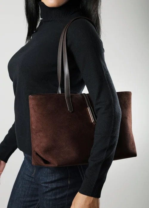Where's That From Grexina Brown Faux Suede Tote Bag With Trim Detail - One Size Image 2