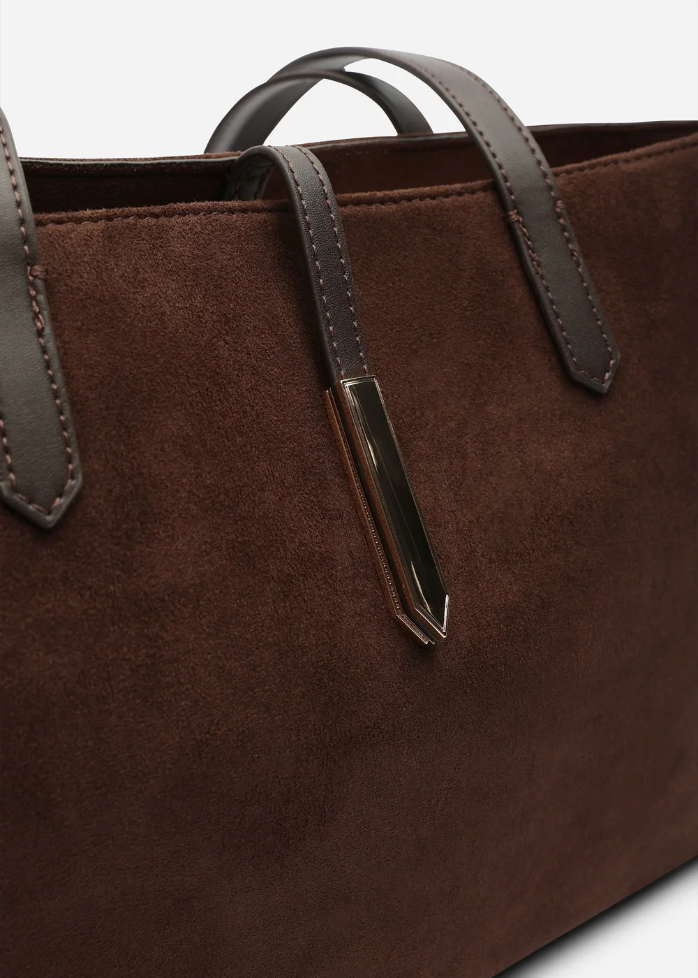 Where's That From Grexina Brown Faux Suede Tote Bag With Trim Detail - One Size Image 4