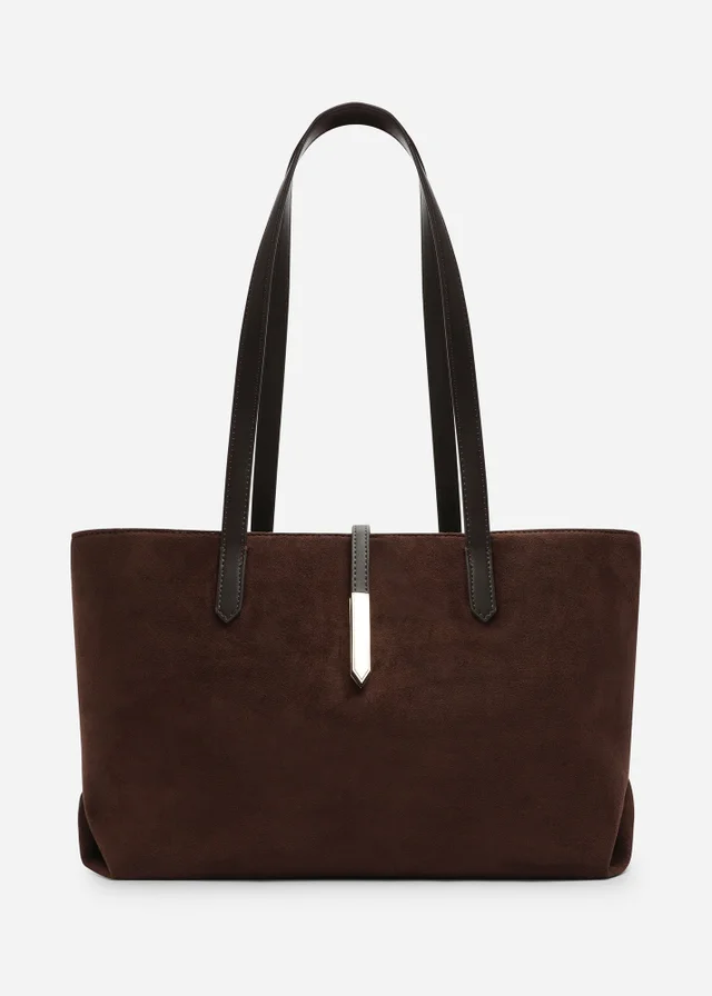 Where's That From Grexina Brown Faux Suede Tote Bag With Trim Detail