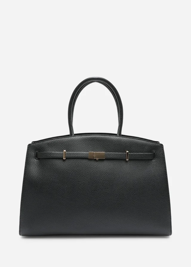 Where's That From Grelle Black Belt Lock Detail Tote Bag
