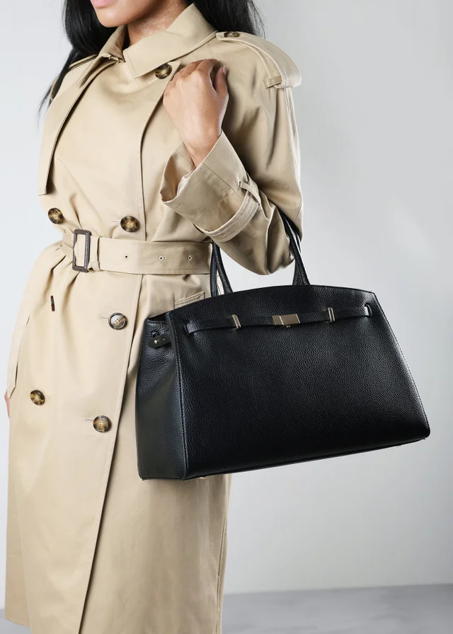 Where's That From Grelle Black Belt Lock Detail Tote Bag