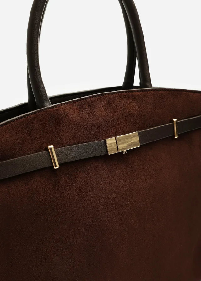 Where's That From Grelle Dark Brown Belt Lock Detail Tote Bag