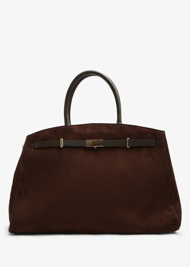 Where's That From Grelle Dark Brown Belt Lock Detail Tote Bag