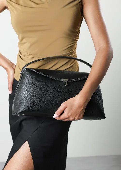 Where's That From Havina Black Faux Grain Leather Grab Bag with Gold Clasp Detail - One Size Image 2