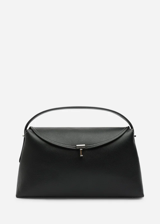 Where's That From Havina Black Faux Grain Leather Grab Bag with Gold Clasp Detail