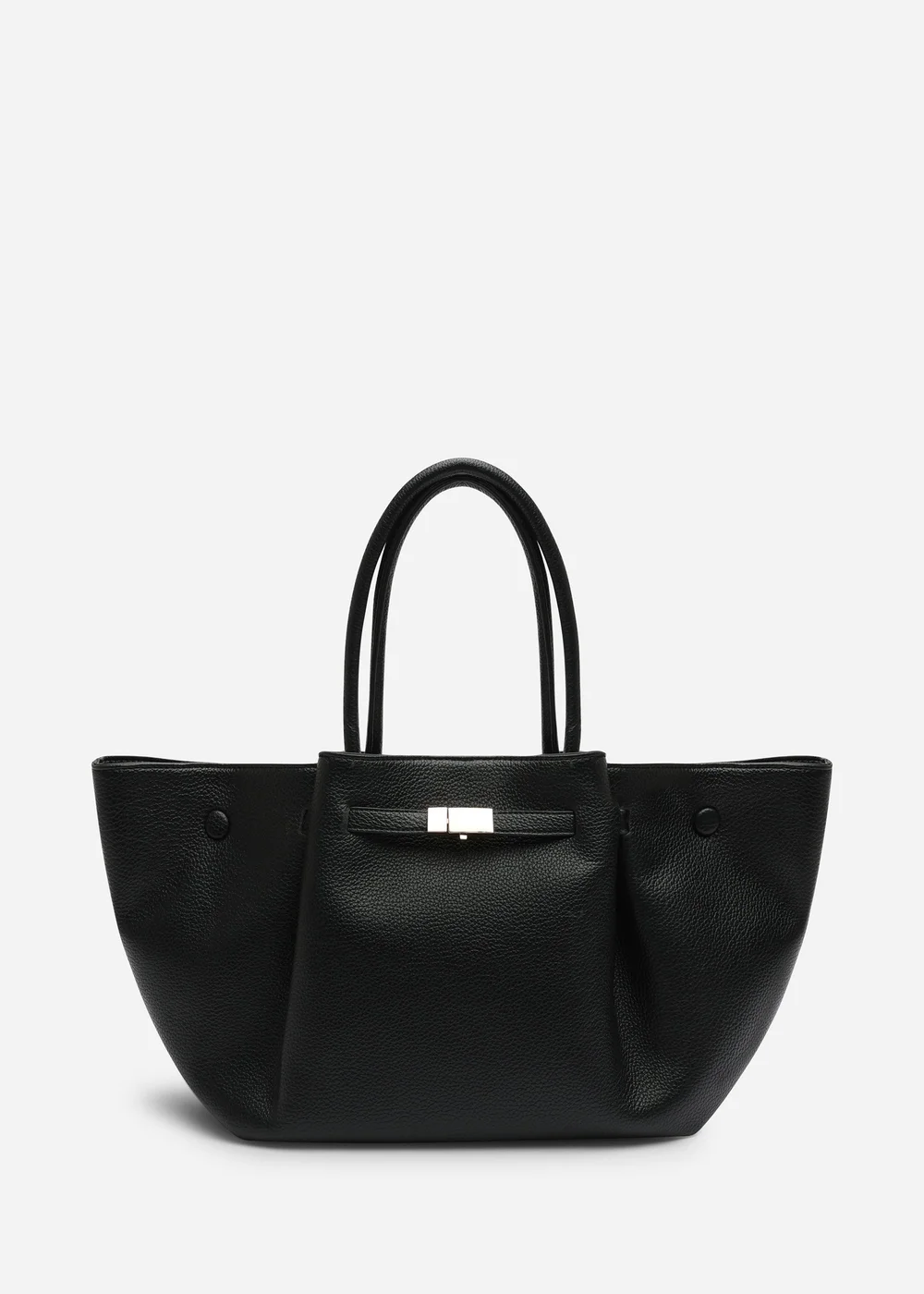 Where's That From Dove Black Faux Leather Winged Tote Bag With Belt Lock Detail - One Size Image 1