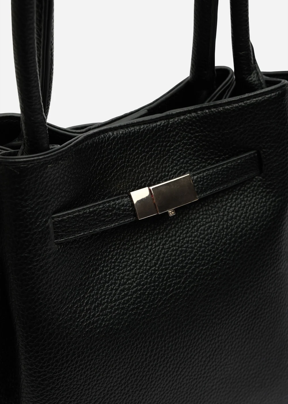 Where's That From Dove Black Faux Leather Winged Tote Bag With Belt Lock Detail - One Size Image 4