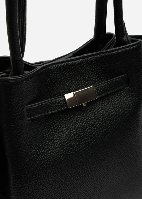 Where's That From Dove Black Faux Leather Winged Tote Bag With Belt Lock Detail - One Size Image 4