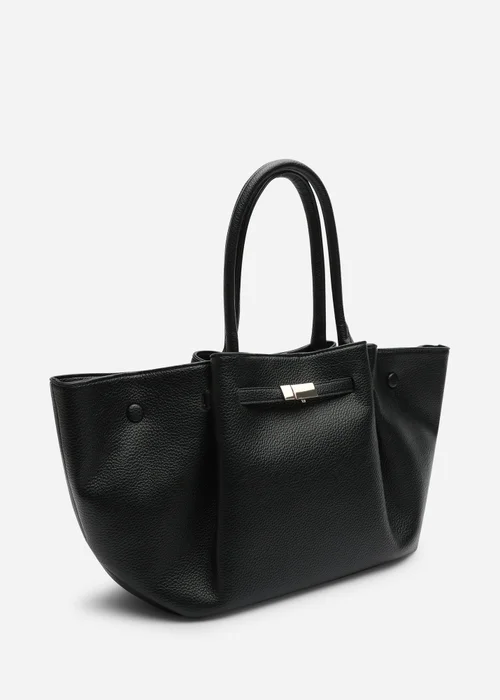 Where's That From Dove Black Faux Leather Winged Tote Bag With Belt Lock Detail - One Size Image 3