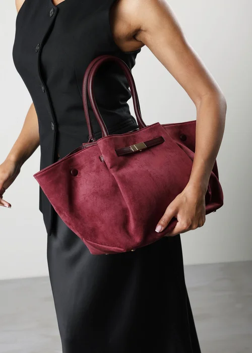 Where's That From Dove Burgundy Suede Winged Tote Bag With Belt Lock Detail - One Size Image 5
