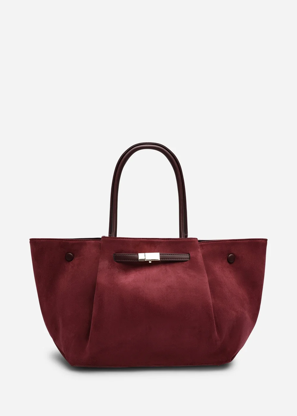 Where's That From Dove Burgundy Suede Winged Tote Bag With Belt Lock Detail - One Size Image 3