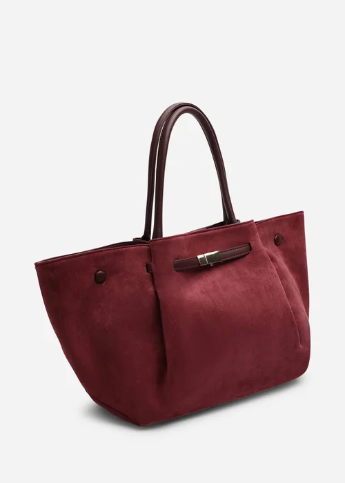 Where's That From Dove Burgundy Suede Winged Tote Bag With Belt Lock Detail - One Size Image 4
