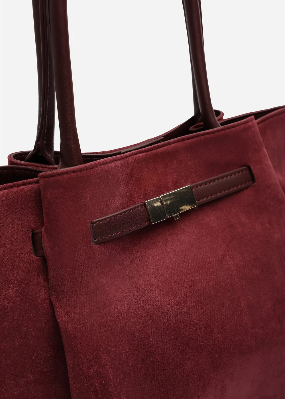 Where's That From Dove Burgundy Suede Winged Tote Bag With Belt Lock Detail - One Size Image 1