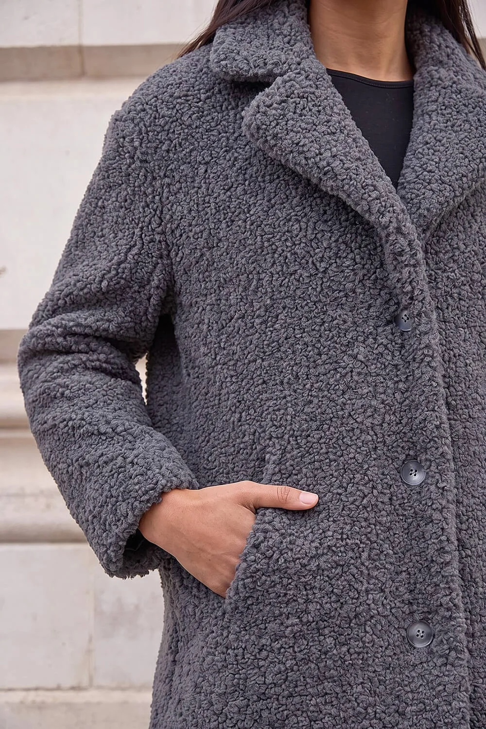 Roman Dark Grey Petite Teddy Longline Coat - 10 Image 4