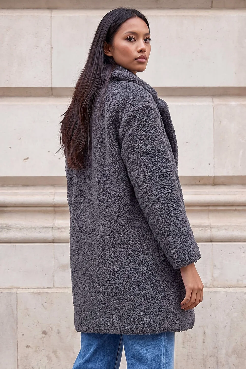 Roman Dark Grey Petite Teddy Longline Coat - 10 Image 3