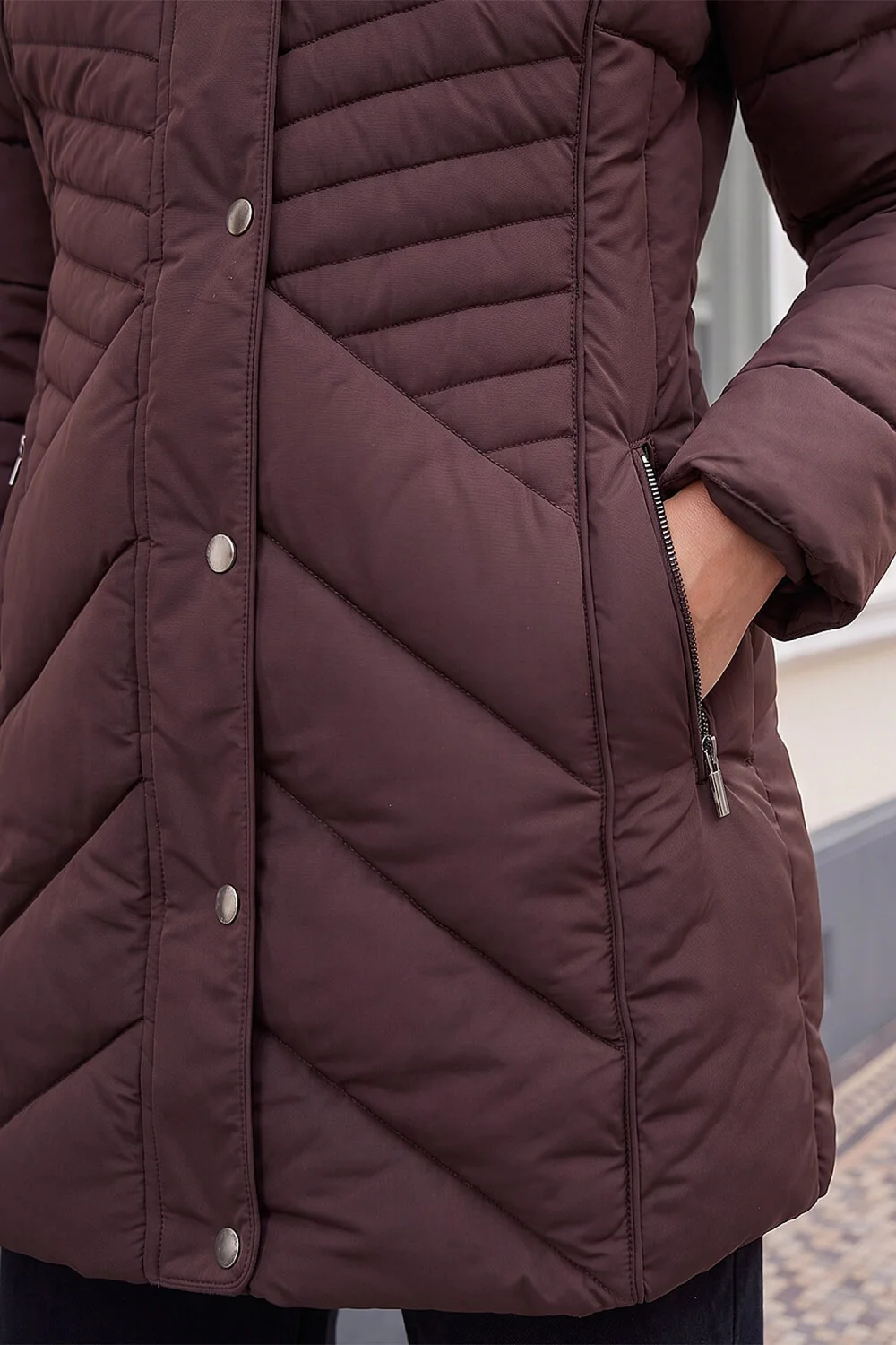 Roman Chocolate Petite Hooded Longline Quilted Coat - 16 Image 4
