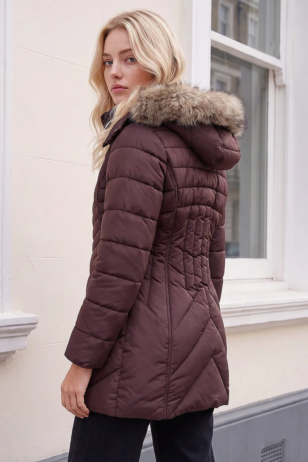 Roman Chocolate Petite Hooded Longline Quilted Coat - 16 Image 3