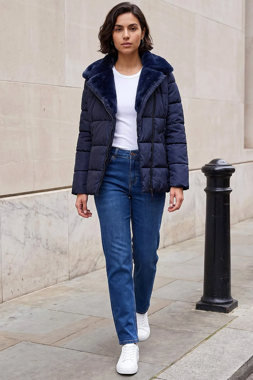 Roman Midnight Blue Padded Biker Coat - 12 Image 1