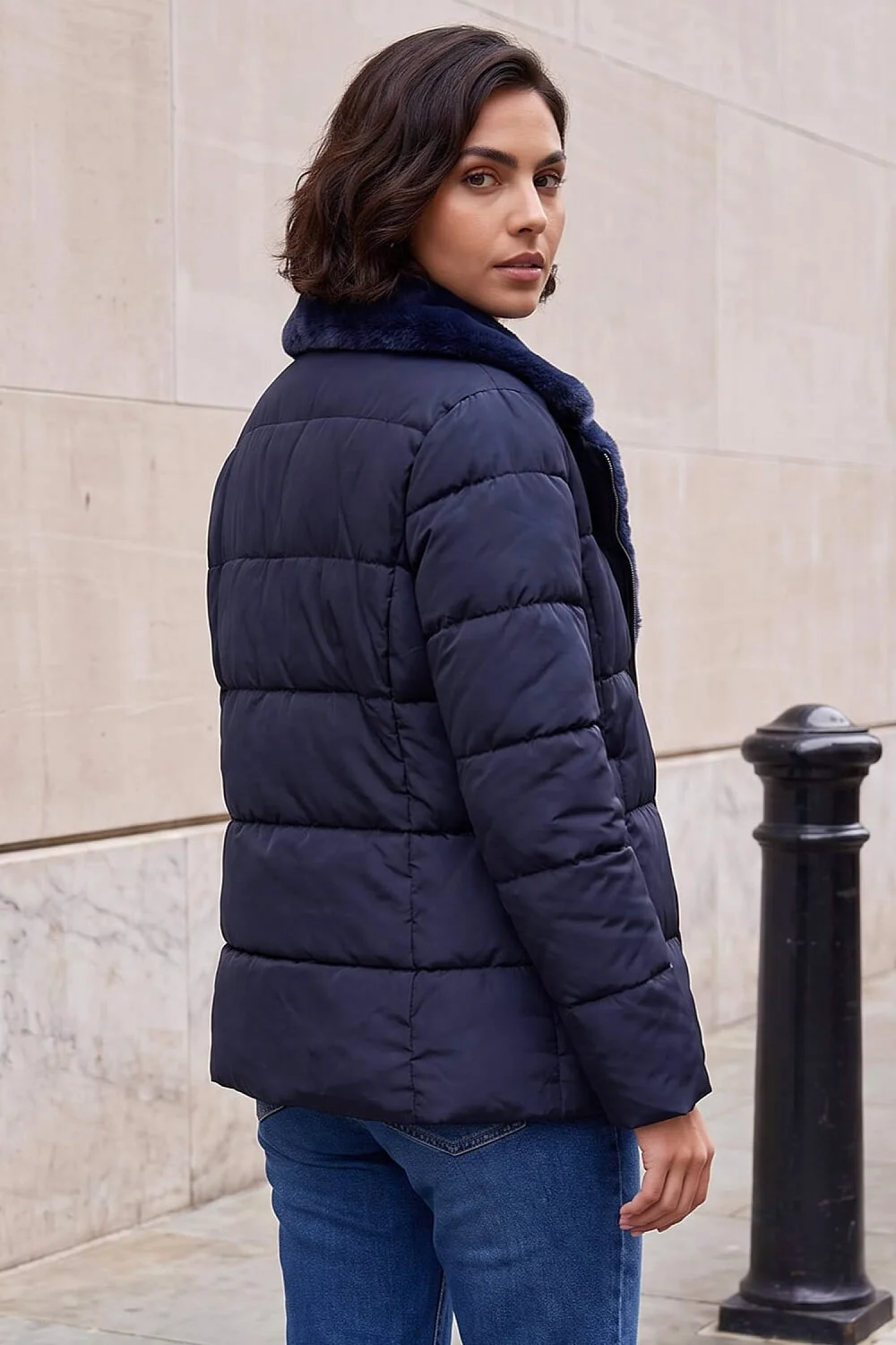 Roman Midnight Blue Padded Biker Coat - 12 Image 3