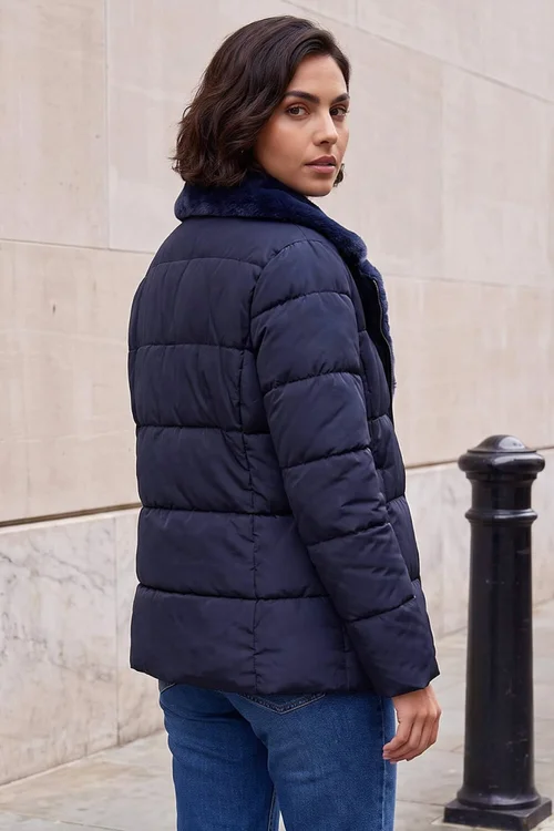 Roman Midnight Blue Padded Biker Coat - 12 Image 3