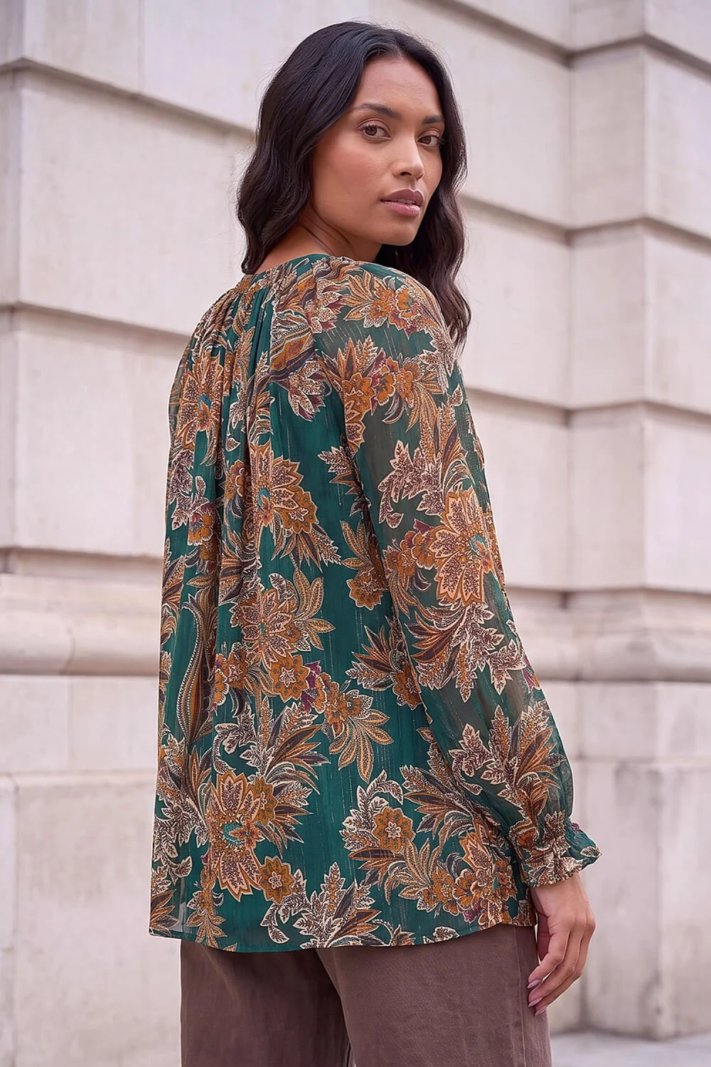 Roman Green Metallic Floral Bls - 10 Image 3