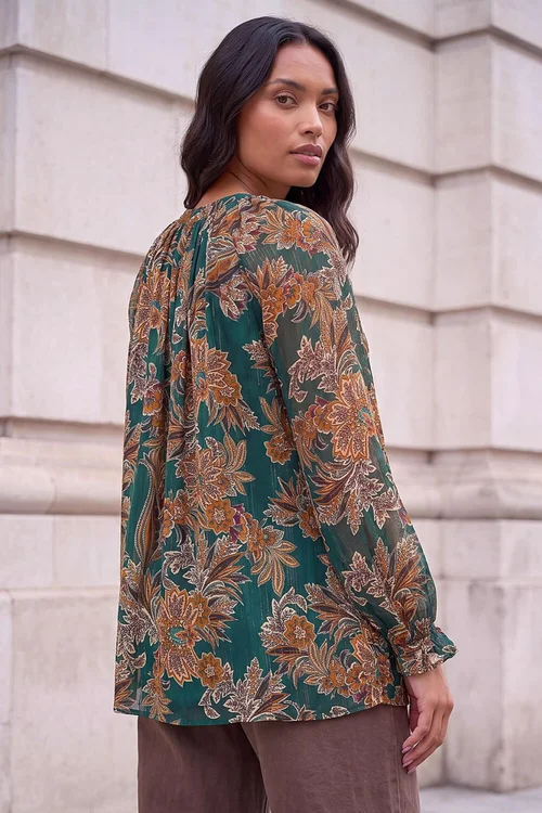 Roman Green Metallic Floral Bls - 10 Image 3
