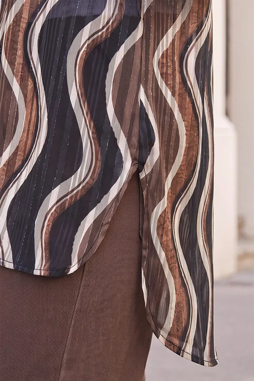 Roman Chocolate Wave Print Satin Stripe Shirt - 14 Image 4