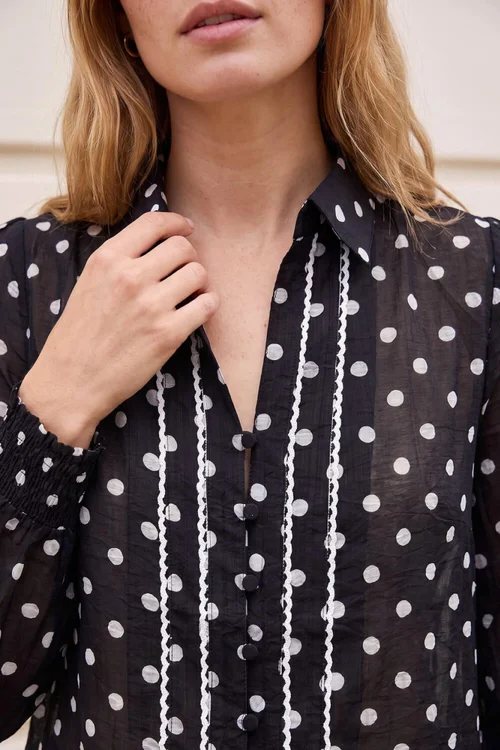 Roman Black Polka Dot Print Trim Shirt - 10 Image 4