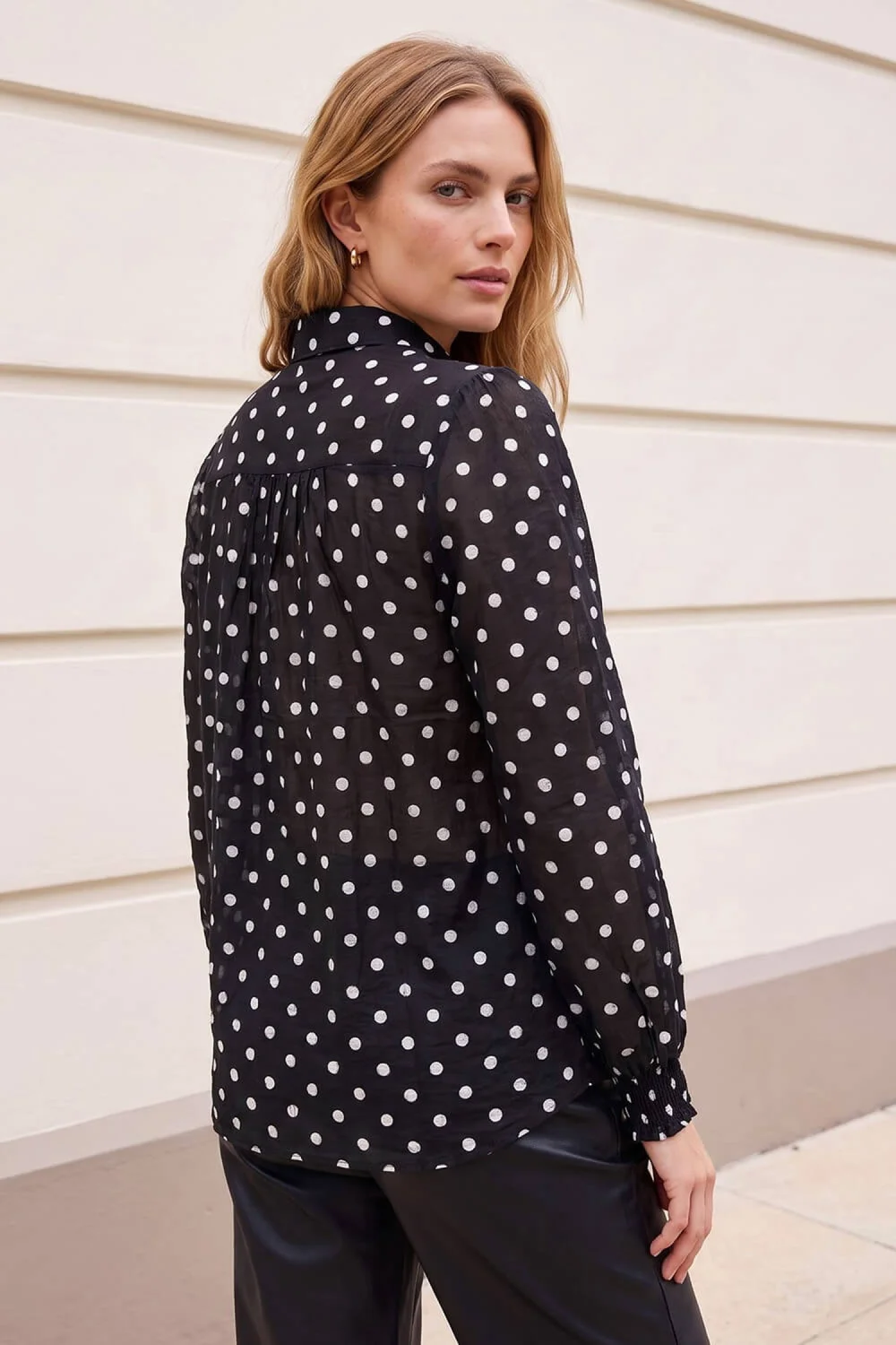 Roman Black Polka Dot Print Trim Shirt - 10 Image 3
