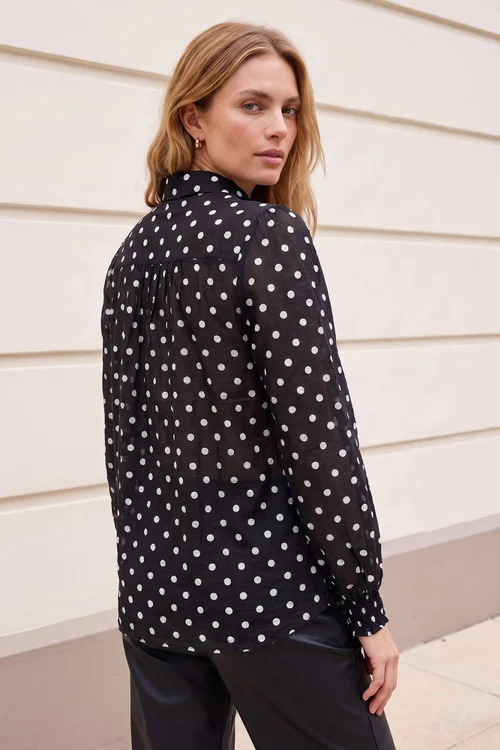 Roman Black Polka Dot Print Trim Shirt - 10 Image 3
