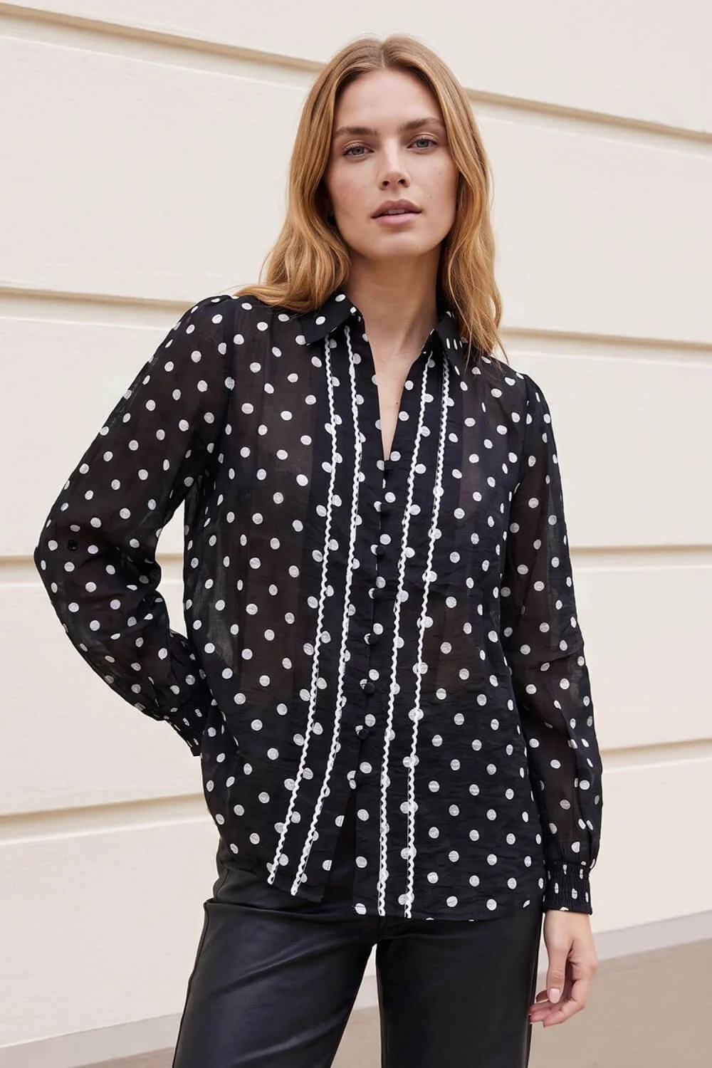 Roman Black Polka Dot Print Trim Shirt - 10 Image 1