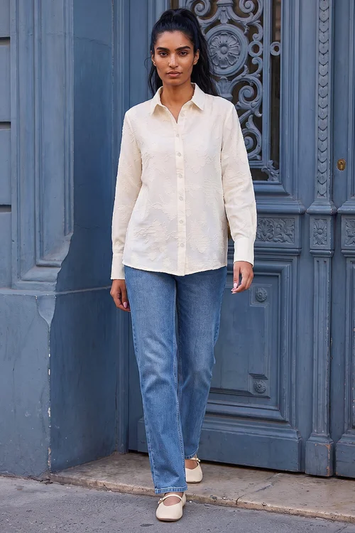 Roman Cream Floral Textured Collared Shirt - 20 Image 2